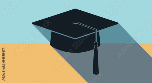Black Graduation Cap with Tassel Illustration.