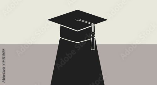 Black Graduation Cap on Gown Illustration.