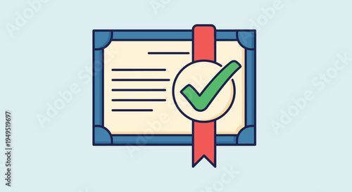 Certificate with Green Checkmark and Ribbon.