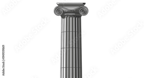 Doric Column Architectural Detail Isolated on White.
