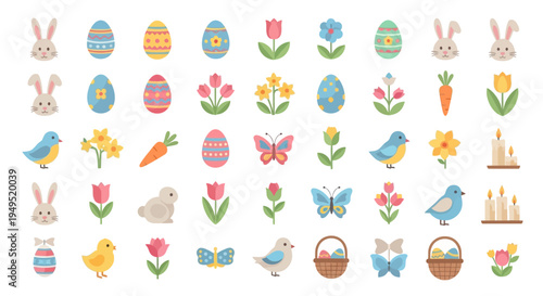 Easter Collection: Cute Bunnies, Eggs, Flowers, Birds, Butterflies, and Carrots
