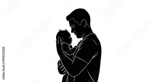 Father Holding Baby Silhouette Illustration.