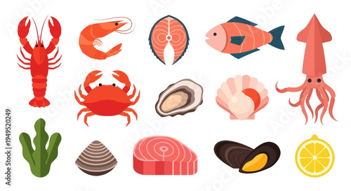 Seafood assortment lobster fish and shellfish