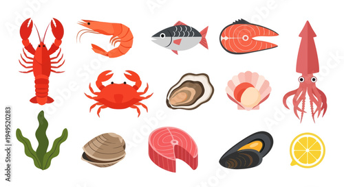 Seafood assortment lobster shrimp fish and more
