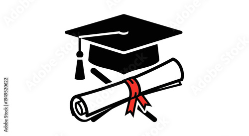 Graduation Cap and Diploma Illustration Artwork.
