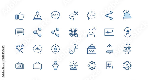 Set of linear social media icons
