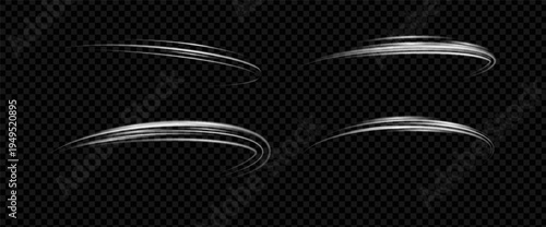 Wind spin with light and effect for glow or swirl. White line with ring and sparkle and light. Wind with spin and movement for background or speed, png with dynamic and magic for circle or element.