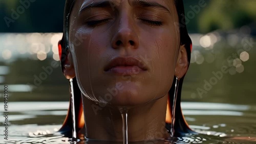 Baptismal water ceremony at river in summer with people gathered for spiritual event