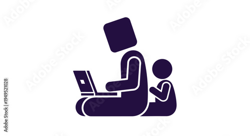Man Sitting on Floor with Laptop and Child.