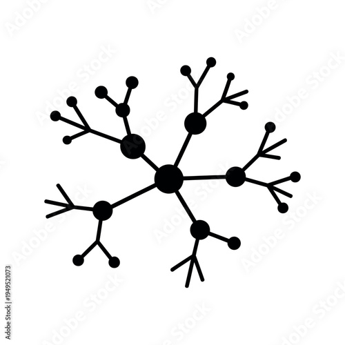 Radial branching network icon with central hub and expanding node hierarchy for data organization and growth