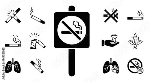 No Smoking Sign with Cigarette Icons 1.