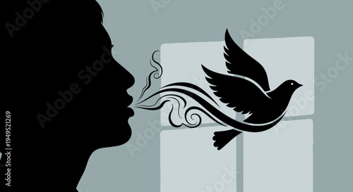 Silhouette of Person Releasing Dove into Freedom.