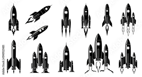Retro Rocket Ship Collection: Vintage Spacecraft Silhouettes for Sci-Fi and Retro Designs