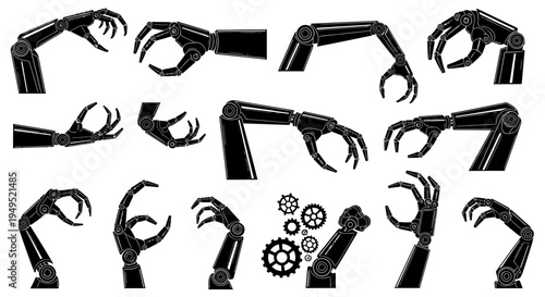 Robotic Arms Claws Grippers Set Black Icons Vector Illustration