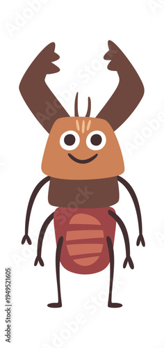 Funny stag beetle smiling character