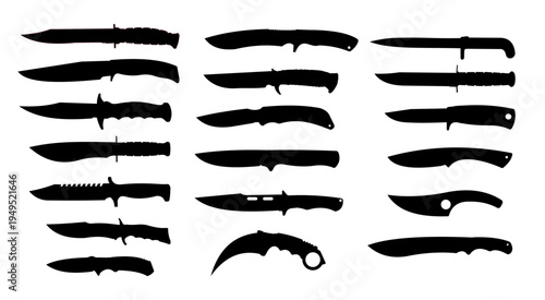 Set of knife silhouette. Military knife, tactical knife, hunting knife - vector illustration	