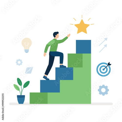 Person climbing stairs towards a star achievement