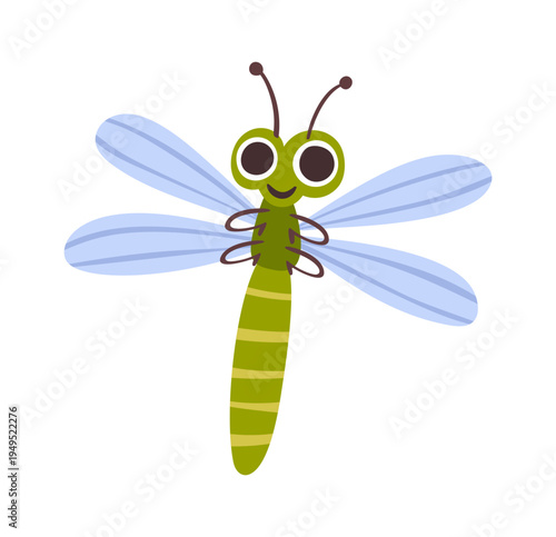 Happy little dragonfly mascot flying