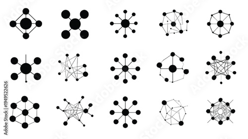 Set of business networking silhouettes with connection nodes handshake icons and link symbols