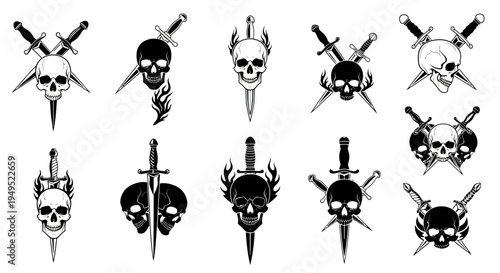 Skull and Dagger Emblems: Gothic, Tattoo, and Rock Style Icons