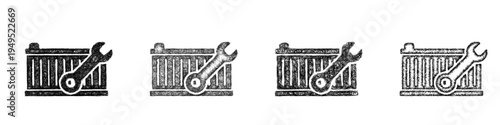 Sketch radiator repair icon design set