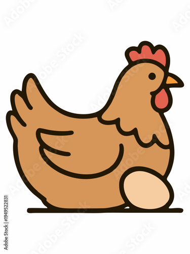 Cute Cartoon Chicken Flat Vector Illustration
