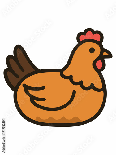 Cute Cartoon Chicken Flat Vector Illustration