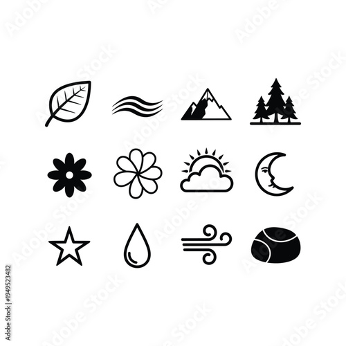 Weather and nature icons set collection.