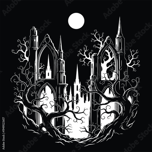 Gothic Castle Architecture With Spires.