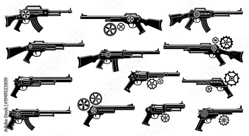 Steampunk Weapons Collection: Guns, Rifles, and Pistols with Gears