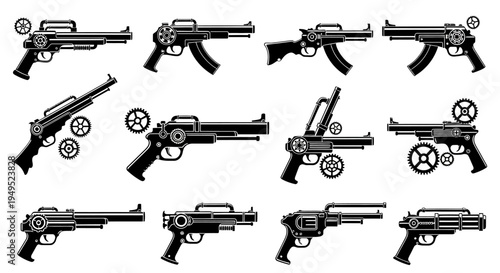 Steampunk Guns Collection: Vintage Firearms, Gears, and Mechanical Designs