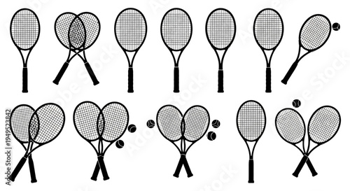 Tennis Rackets and Balls Collection: Various Angles and Configurations