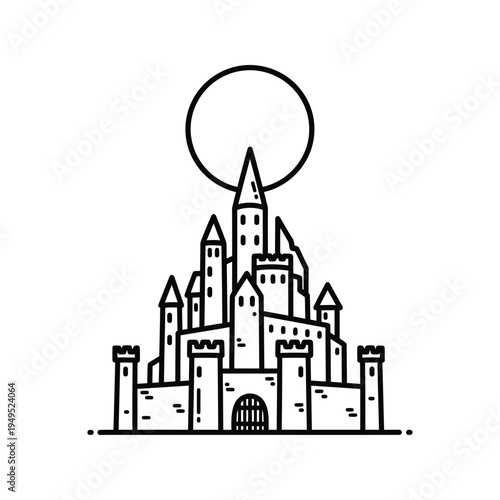 Fantasy Castle Medieval Architecture Drawing.