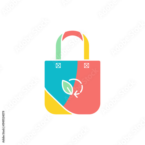 reusable shopping bag with leaf eco icon
