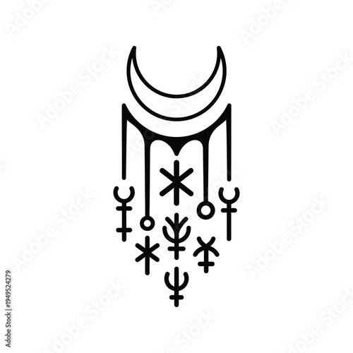 Astrology symbols and crescent moon.