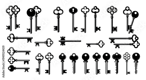 Vintage Skeleton Keys Collection: Antique Brass and Iron Keys for Doors and Locks