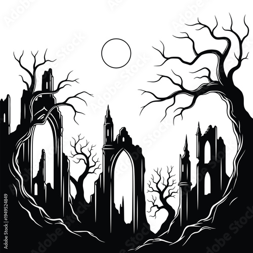 Black silhouette of old castle.