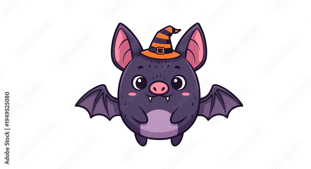 Fototapeta premium Cartoon Bat Wearing Witch Hat.