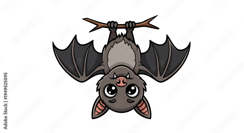 Fototapeta premium Cartoon Bat Hanging Upside Down.