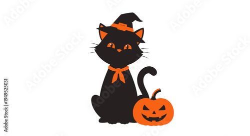 Black cat in witch hat Halloween.