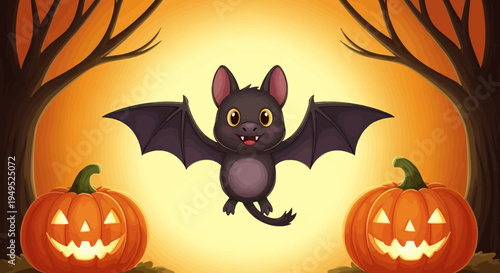 Black flying bat with big eyes.