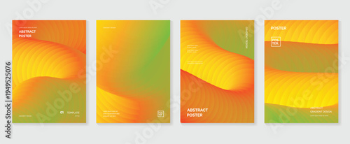 Abstract warm gradient poster vector set. Orange and yellow flowing curves with minimal layouts for cover, banner, wallpaper, and modern design.