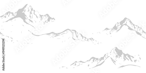 A serene monochrome depiction of majestic mountains, evokes a sense of tranquility and the raw power of the natural world.