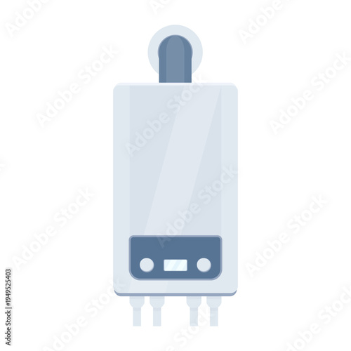Modern water heater or boiler illustration, flat cartoon style. Home appliance hot water tank.