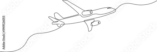 Continuous Single Line Airplane Route. International Flight Routes and Business Travel Concept, Minimal Line Style with Line Contour Vector