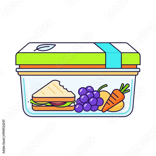 healthy lunch box with sandwich fruit and vegetables icon
