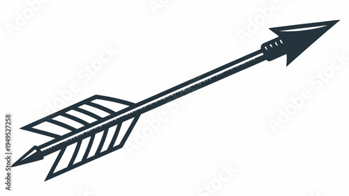 A stylized illustration of a silver arrow with a sharp tip and fletching on a white background