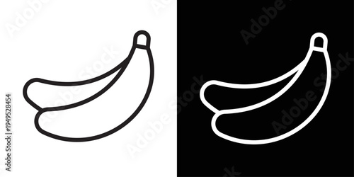 Minimal banana design in a simple black and white stroke style, suitable for food, fruit, nutrition, and healthy lifestyle concepts.