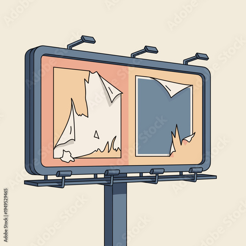 Weathered billboard with peeling poster remnants illustration
