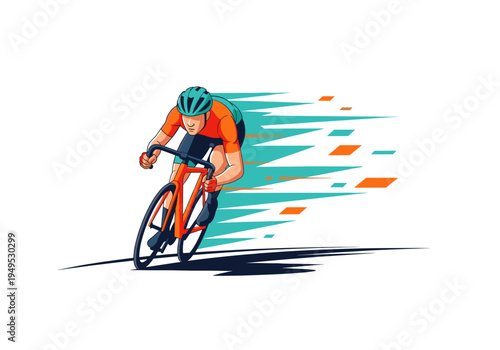 Dynamic male cyclist riding a racing bicycle with speed lines showing fast motion